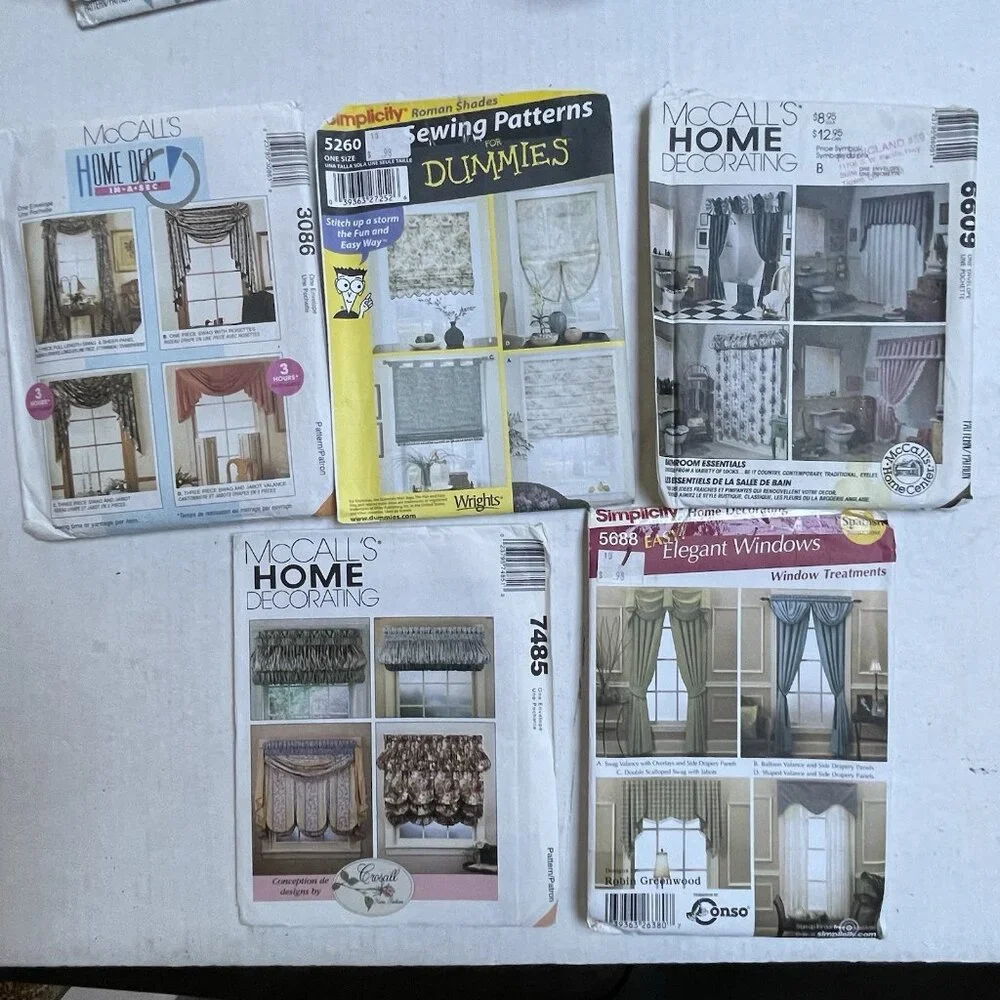 Lot Of 5 Window Treatment Sewing Patterns Valance Curtain McCalls 3086 6099 7485